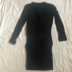 James Perse long sleeved v-neck ruched black dress